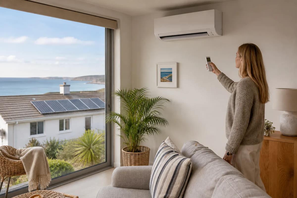 Dorset homeowner using air conditioning for daytime heating with rooftop solar panels