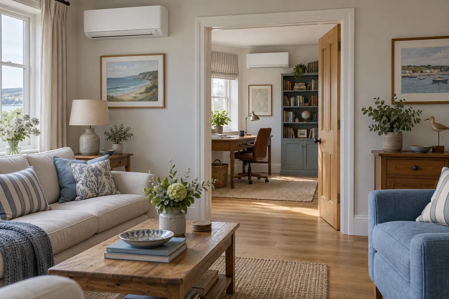 Air-conditioning units serving adjoining living and study rooms